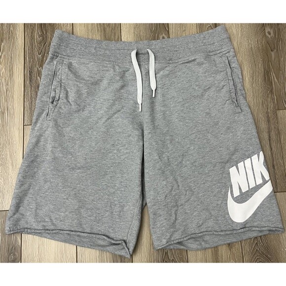 Nike Mens Alumni French Terry Sweat Shorts Gray/White Swoosh Logo Size Large - Picture 2 of 7